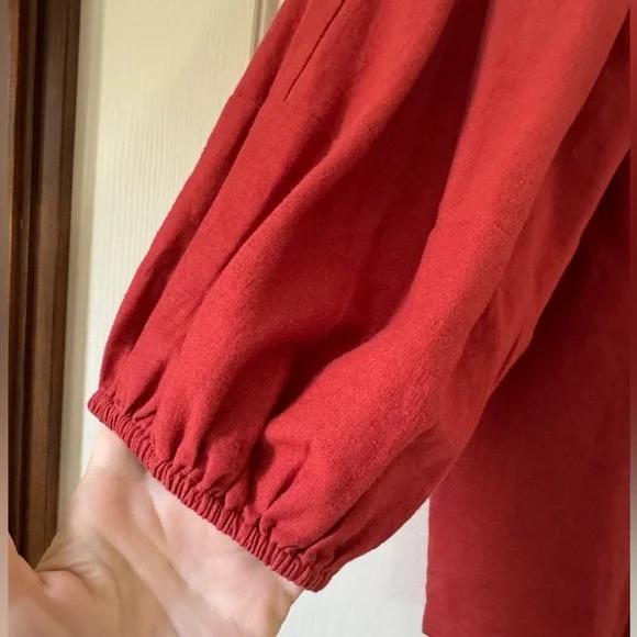 Loft Petites Linen Blend Puff Sleeve Blouse size Small Petite - Picture 4 of 8